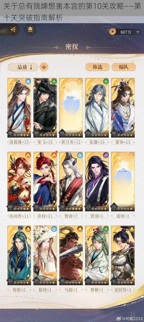 关于总有贱婢想害本宫的第10关攻略——第十关突破指南解析